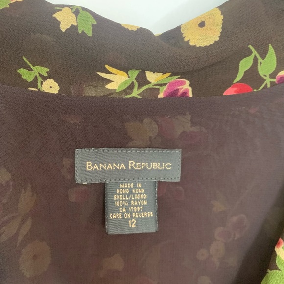 Vintage 90s Banana Republic Maxi Wrap Dress Size 12 Brown Floral Collar Rayon - Picture 5 of 5